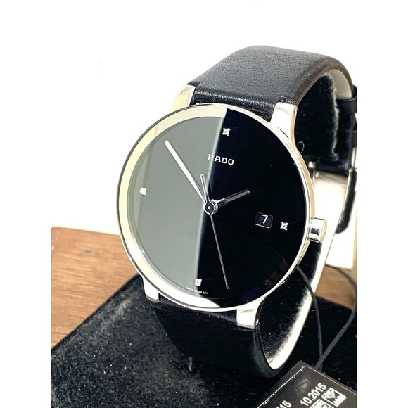 Rado Womens Watch R30927715 Centrix Swiss Quartz Diamond Black Dial Leather Band - Picture 1 of 14
